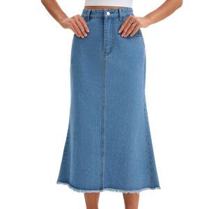 Women's Maxi Denim Skirt A Line Long Jean Skirt Sky Blue